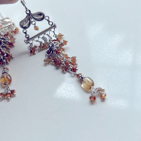 Sterling silver and citrine chandelier earrings. - Picture 3 of 4